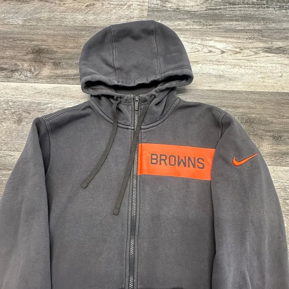 Nike Sportswear Cleveland Browns Gray Mens S Orange Swoosh Zip Up Hoodie NFL